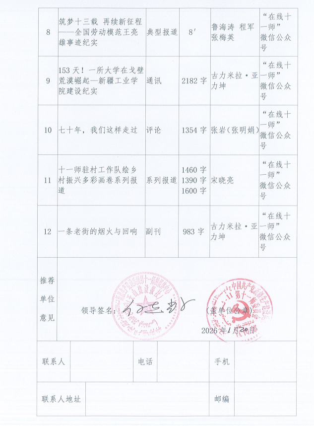 兵团第十一师融媒体中心 拟报送参评第36届新疆新闻奖作品公示 兵团第十一师融媒体中心 拟报送参评第36届新疆新闻奖作品公示